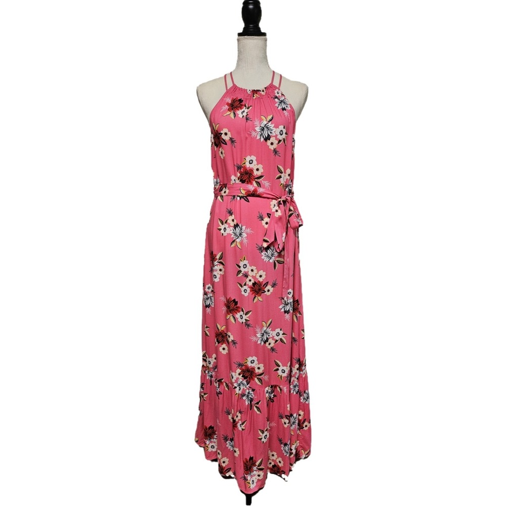 NWT Loft Pink Zinnia Halter Belted Floral Maxi Dress Size‎ M Hawaiian Resort